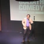 Clean American stand-up comedian Shaun Eli on stage at Goliath Comedy Club in Johannesburg, South Africa