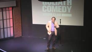 Clean American stand-up comedian Shaun Eli on stage at Goliath Comedy Club in Johannesburg, South Africa